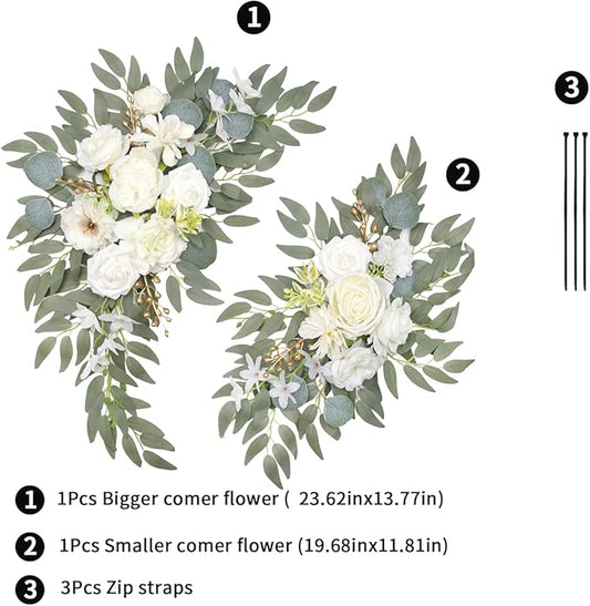 Arch Flowers with Drapes Kit (Pack of 2) for Wedding Ceremony Arbor and Reception Backdrop Decoration Wedding Welcome Signs Floral Birthday Party Decoration