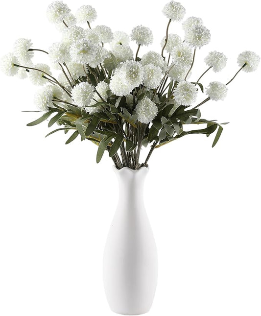 JAKY-Global Pompon Faux Flowers Artificial Fake Mums with Long Stems for Boho Table Centerpieces,Spring Wedding Arrangements & Home Decor –21inch Silk Chrysanthemum Set of 10 PCS