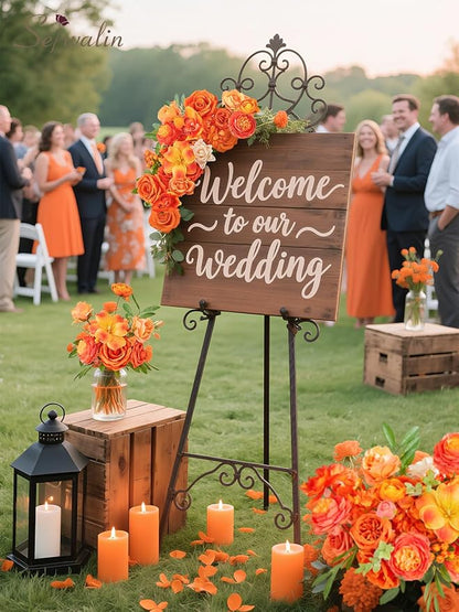 Serwalin Artificial Fall Flowers, Silk Fake Flowers Orange Cake Flowers for DIY Wedding Bridal Bouquet Table Centerpieces Floral Arrangement Fall Home Decor