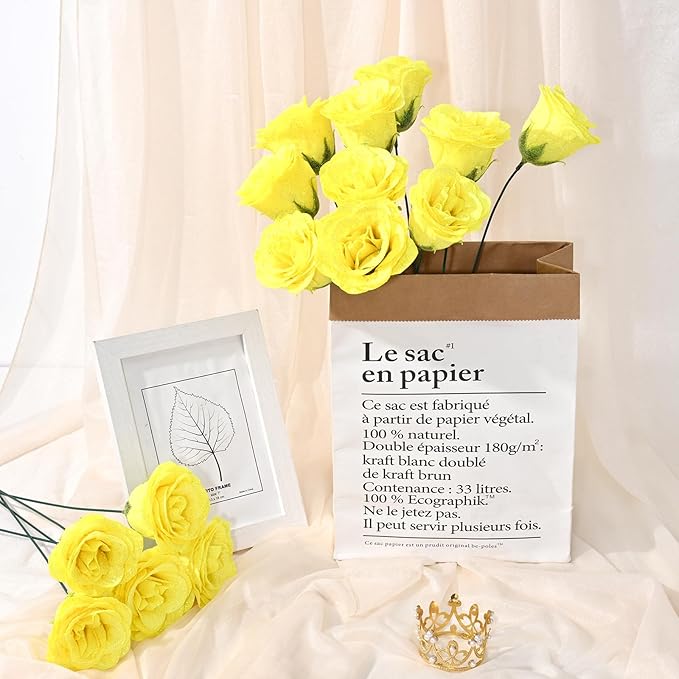 Waipfaru Glitter Roses Bouquet, DIY Yellow Fake Flowers Bouquet, Birthday Gifts for Women Mom, 24 Pcs Rose for Grandma Wife Girlfriend Valentines, Mothers Day, Anniversary, Graduation