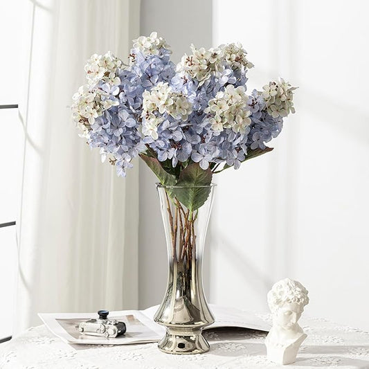 Fake Flowers Hydrangea Silk Flowers with Stems White Flowers Fake Flowers in Vase Hydrangea Artificial Flowers Winter Flowers Artificial for Decoration Vase Decor 24"8PCS Blue Without Vase