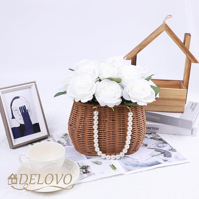 52pcs White Roses Artificial Flowers Ivory Fake Flowers Silk Roses with Stems for DIY Wedding Bouquets Bridal Shower Centerpieces Arrangements Party Decorations