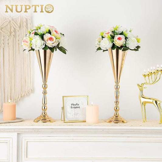 NUPTIO Pcs of 10 Fake Flower Ball Arrangement Bouquet,15 Heads Plastic Roses with Base, Suitable for Our Store's Wedding Centerpiece Flower Balls for Centerpieces Home Décor (Pink Champagne & White)