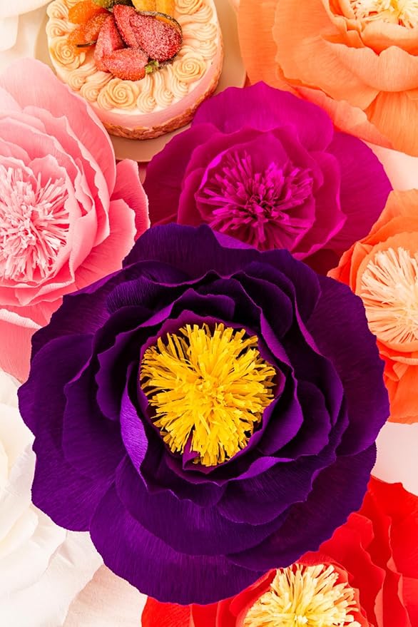 Crepe Paper Flowers Decoration for Wall, Artificial Flowers for Wedding Decor,Flower Backdrop Decor,Baby Shower,Birthday,Archway Decor, Nursery Wall Decor(White and Orange Red,Set/6)