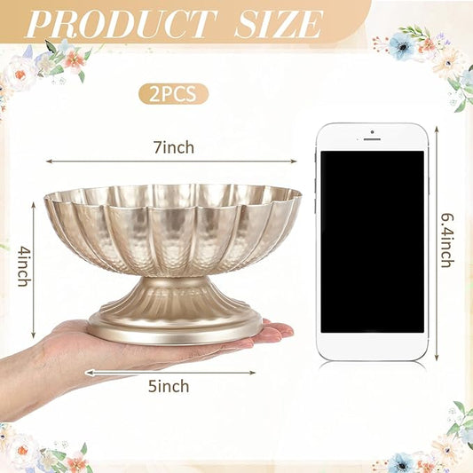 2 Pcs Metal Compote Bowl for Centerpiece Flower Holder Small Compote Vase Indoor Outdoor Flowers Fruits Plant for Christmas Wedding Home Party Decoration (Medium,Silver)