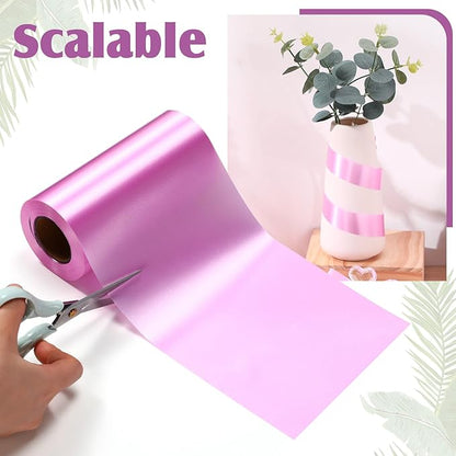 Syhood Outdoor Leaf Ribbon Floral Satin Ribbon for Crafts Aspidistra Waterproof Holiday Outdoor Decoration(6 Inch X 30 Yards,Purple)