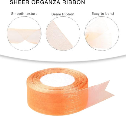 1.5 inch Sheer Organza Ribbon Orange Chiffon Ribbon for Gift Wrapping Christmas Halloween Decoration Wedding Bouquet Crafts 50 Yards