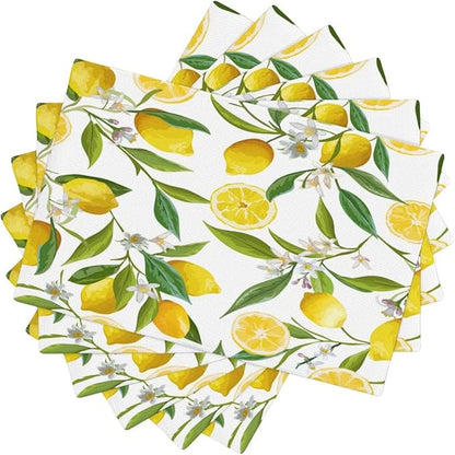 Lemon Table Placemats Set of 6 Summers Fruits Linen Placemats for Indoor Outdoor Party Home Desktop Kitchen Dining Room Decor 12x18 Inch