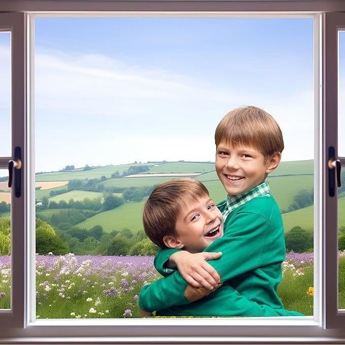 Window Scenery Photography Backdrop Open Window with View of Meadows and Fields Background Plants Flowers Background Party Banner Wall Decor Baby Kids Family Photo Shoot Props 15x8ft