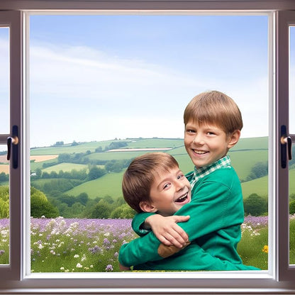 7x5ft Window Scenery Backdrop Open Window with View of Meadows and Fields Photography Background Plants Flowers Background Party Banner Wall Decor Baby Kids Family Photo Shoot Props