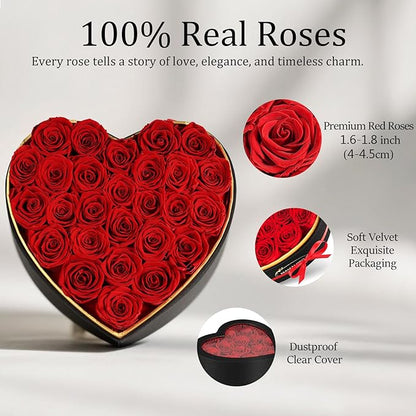 27 Preserved Roses in Heart Shape Gift Box for Her - Forever Flowers for Delivery, Eternal Rose Mothers Gifts for Mom, Wife Anniversary Birthday Gifts for Women, Red