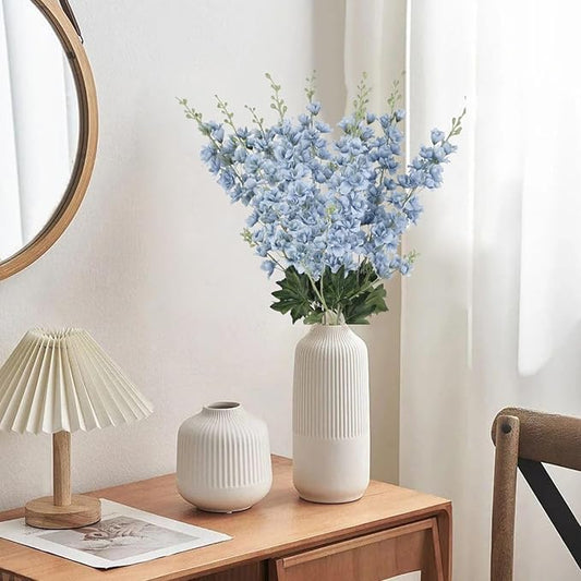 8 pcs Dusty Blue Delphinium Artificial Flowers, 34.25''Artificial Snapdragon Flowers Tall Fake Flowers Silk Flowers Faux Delphinium Bulk for Tall Vase Home Wedding Garden Table Decor (Dusty Blue)