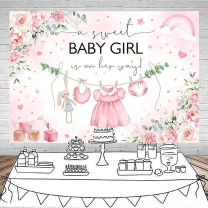 Mocsicka Sweet Baby Girl Baby Shower Backdrop Princess Pink Greenery Party Decoration for Girl's Arrival Photo Booth (Pink, 5x3ft)
