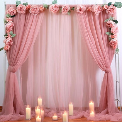 20ft X 10ft Dusty Rose Tulle Backdrop Curtain for Parites, Sheer Backdrop Curtains Fabric Drapes for Wedding Ceremony Arch Party Stage Decorations
