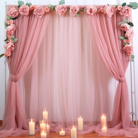 20ft X 10ft Dusty Rose Tulle Backdrop Curtain for Parites, Sheer Backdrop Curtains Fabric Drapes for Wedding Ceremony Arch Party Stage Decorations