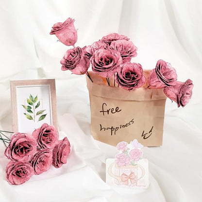 Glitter Roses Bouquet, Shiny Artificial Roses Flowers with Stems DIY Fake Glitter Flowers Bouquet for Valentine's Day, Mother's Day, Anniversary, Graduation, Birthday, Wedding, 36 Roses (Rose Gold)