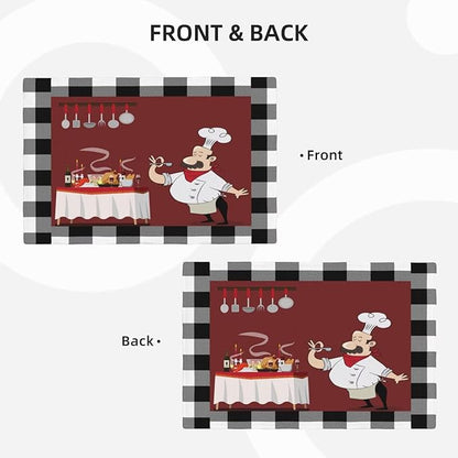 Chef Kitchen Linen Placemats Set of 4 Black White Buffalo Plaid Cooking Theme Placemats for Indoor Outdoor Party Home Desktop Dining Room Decor 12x18 Inch