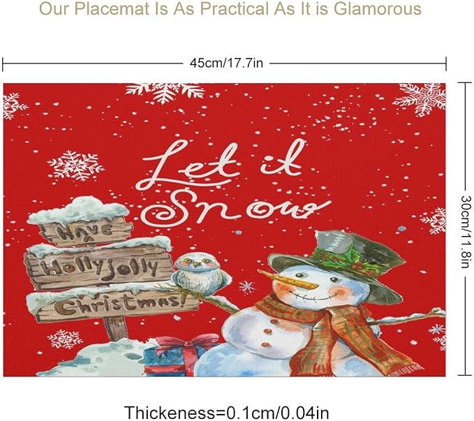 Santa Claus Placemats Red Country Farmhouse Winter Christmas Snowflake Cute Snowman Placemats Table Kitchen Dining Party 12x18 Inch Set of 6