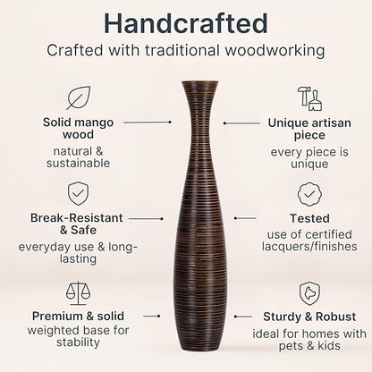 Leewadee Large Brown Home Decor Floor Vase - Wooden 41 inch Tall Farmhouse Decor Flower Holder for Fake Plant and Pampas Grass