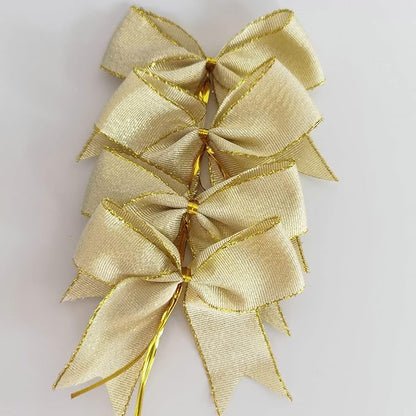 50pcs 3-1/2" White Gold Bows with Twist Ties for Gift Wrapping Packing Christmas Decoration (W.Gold)