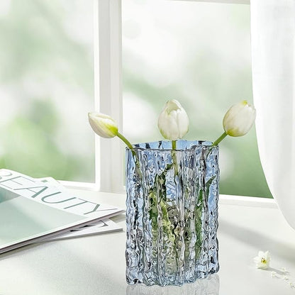 Aoderun Glass Vase Crystal Vase Heavy Duty Large Flower Vase for Dining Table Kitchen Office Home Shelf Wedding Living Room Centerpieces(Grey)