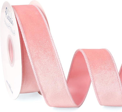 Ribbli Light Pink Velvet Wired Ribbon 1.5 Inch Velvet with Satin Christmas Ribbon for Gift Wrapping Christmas Tree Decoration Crafts Wreaths Supplies-Continuous 10 Yards