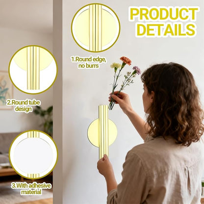 2 Pack Gold Circular Wall Vases for Flowers, Metal Hanging Wall Planters for Modern Home Decor, Hanging Flower Vase Holder for Faux & Dried Flowers, Wall Planters for Living Room & Bedroom Decor