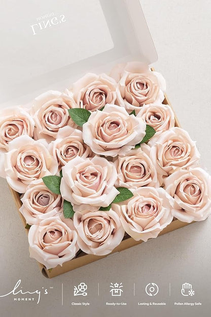 Ling's moment Dusty Rose Artificial Flowers 16pcs Faux Silk Roses with Stems Real Look, 3.5" Fake Vendela Roses Bulk for DIY Wedding Bouquets Centerpieces Party Baby Shower Home Decoration