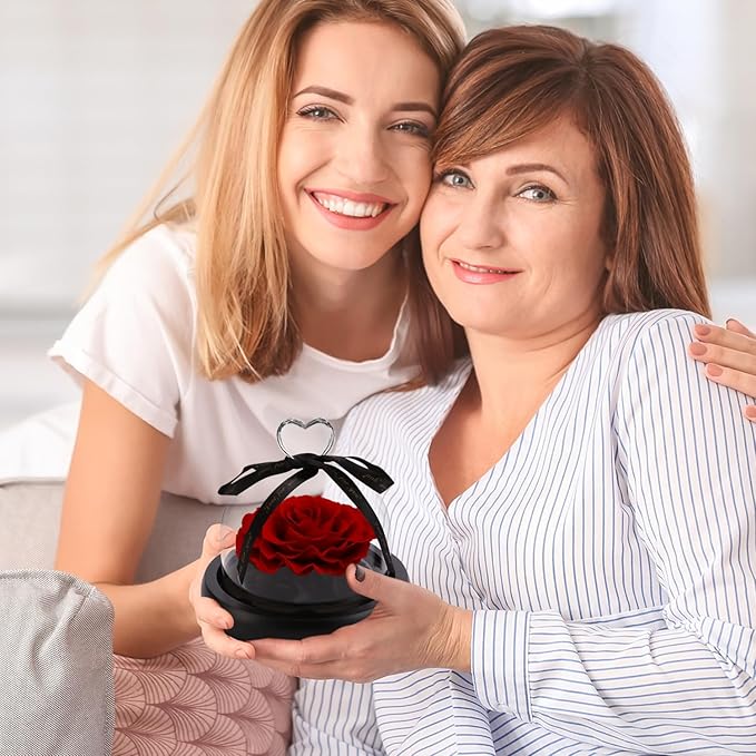 SW Forever Preserved Real Rose in Glass Dome - Eternal Heart Design, Rose Flower Birthday Gifts for Women, Valentine's Day, Mother's Day, Christmas, Anniversary - Unique Gift for Her, Wife, Mom