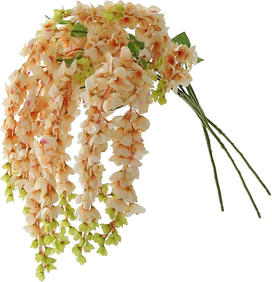 Dailisen 3 Strands 40'' Silk Amber Wisteria Artificial Flowers, Fake Wisteria Floral Hanging Plant Garland, for Home Decor, Party, Floor Vase, Balcony, Wedding Arrangement Decoration (Amber)