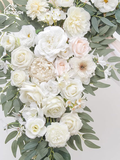 Faux Flowers Arch Flowers with Drapes (Set of 4) Wedding Decor and Wedding Arch Draping Artificial Flower Arrangements Decorations for Reception (White)