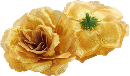 Bright Creations Gold Flowers Artificial Roses - 50-Pack, 3 in, Stemless Silk Rose Heads for Home & Wedding Decor & Faux Bouquets & Floral Accents