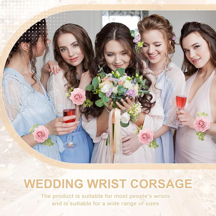 6 Pieces Slaplet Wrist Corsage Bracelets Wristlet Band Floral Corsage Slaplets Wedding Bracelets DIY Wrist Accessories for Bridesmaid Bridal Shower Party Prom
