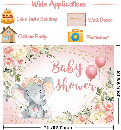 Elephant Baby Shower Backdrop for Girl Blush Pink Floral It's A Girl Baby Shower Party Decoration Photography Background A Sweet Little Peanut Banner Photoshoot Supplies 7x5ft