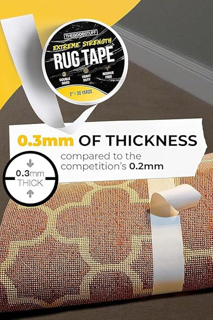 Heavy Duty Double Sided Rug Tape [2"x50yd] Rug Pad Gripper for Hardwood Floors, Vinyl, Area Rugs, Tiles, and Concrete, Two Sided Tape Heavy Duty Carpet Tape, Strong Double Sided Carpet Tape