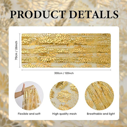Artoid Mode Yellow Gold Dahlia Flower Gauze Table Runner 120 Inch 10FT, Glitter Metallic Foil Sheer Cheesecloth Dining Holiday Table Decor for Home Party