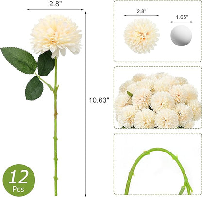 SITUMEIZI 12 Pcs Champagne Artificial Chrysanthemums Flowers Ball Flower Fake Mums Silk for Wedding Home Kitchen Decoration Floral Arrangement