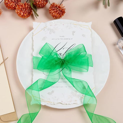 Green Ribbon for Gift Wrapping 1 inch Sheer Organza Ribbon for Flower Bouquet Tulle Thin Chiffon Ribbons for Wedding Invitations Presents Decorations Crafts 50 Yards
