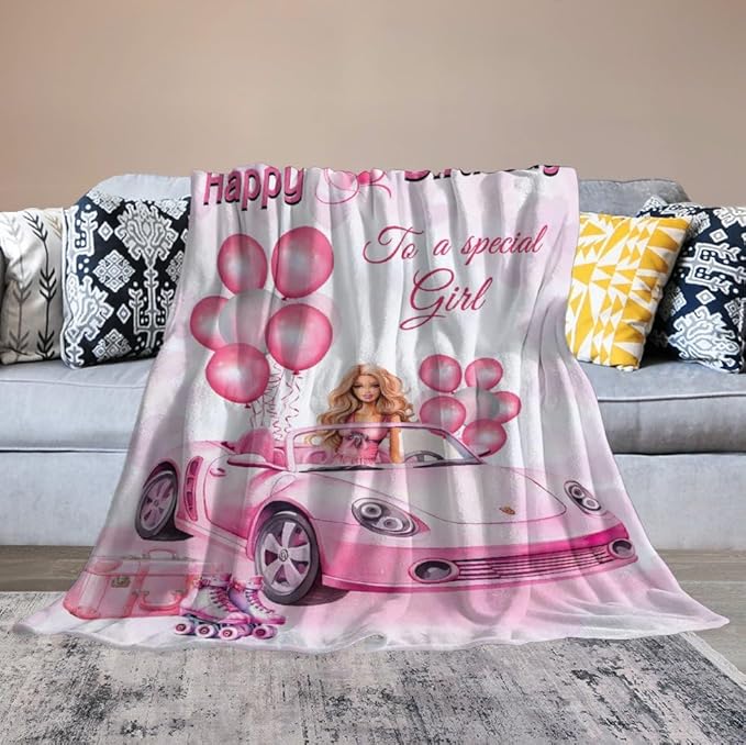 Birthday Blanket Birthday Gifts for Girls Women Pink Throw Blanket for Kids Adults Soft Warm Cozy Fleece Blanket for Couch Sofa Bed 40"x50"
