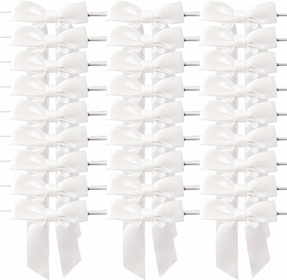 36pcs 3-1/2" White Satin Ribbon Bows with Twist Ties for Big Ribbon Bows for Gift Wrapping Packing Wedding Accessories Decoration (White)