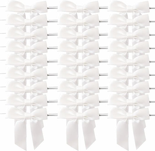 36pcs 3-1/2" White Satin Ribbon Bows with Twist Ties for Big Ribbon Bows for Gift Wrapping Packing Wedding Accessories Decoration (White)