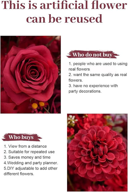 2pcs 19inch Red Free Standing Flowers Ball Bouquet Artificial Rose Arrangements Balls for Wedding Centerpieces Tables Chair Aisle Runner Flowers Decorations
