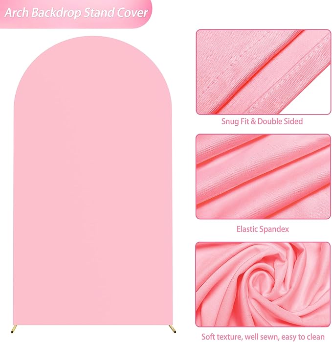 Wokceer 7.2FT Wedding Arch Backdrop Cover Spandex Fitted Pink Arch Covers Round Top Chiara Arches Backdrop Cover for Wedding Birthday Party Baby Shower Ceremony Banquet Decoration