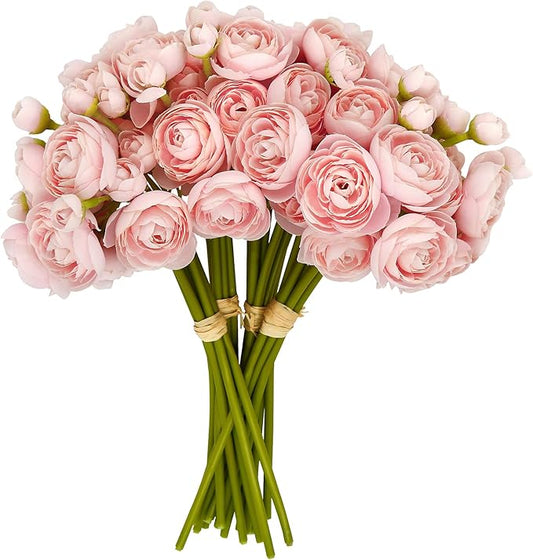 24 Pcs Ranunculus Artificial Flowers 10.5", Mini Faux Silk Ranunculus with Stem, Fake Flowers for Home Decor Indoor Wedding Bouquets Centerpieces (Blush Pink)