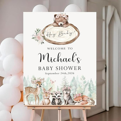 Personalized Baby Shower Welcome Sign For Outdoor, Custom Forest Animal Baby Shower Yard Sign Decorations