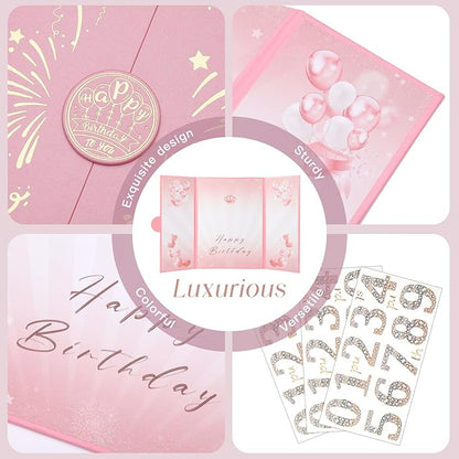Pink Gold Birthday Party Decorations,18" x 12" Creative Birthday Decorations Guest Sign in Book Alternative, for Men and Women of All Ages, Happy Birthday Party Supplies