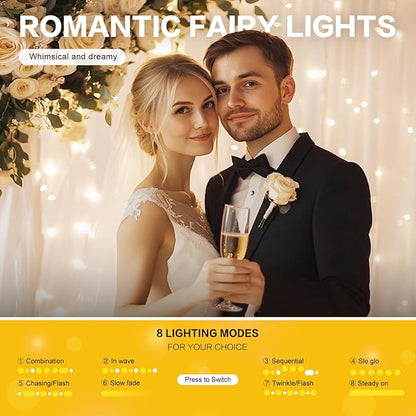 Tulle Curtain Backdrop with 300 LED Fairy Lights for Parites Wrinkle-Free Sheer Curtain Drapes Photo Back Drop for Wedding Baby Shower Bridal Shower Birthday Home Décor - 10ft×10ft, Ivory