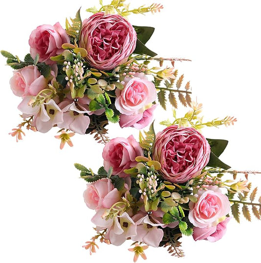 ASTRYAS Artificial Flowers, Pink Artificial Peony Small Silk Flowers Fake Peonies Bouquet Rose Flower Arrangement Table Centerpiece for Dining Party Home Decoration(Pink)