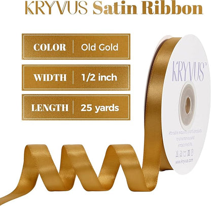 Old Gold Satin Ribbon, Double Faced 1/2 Inch X 25 Yards Old Gold Ribbon, Premium Satin Ribbon for Gift Wrapping, Crafts, Hair Bow Making, Sewing, Flower Bouquet, Wedding Party Decor