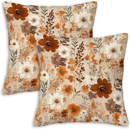 Vintage Floral Throw Pillow Covers 18x18 Set of 2 | Retro Flower Pillow Cases for Couch and Bed Room | Farmhouse Cushion Cases for Home Decor